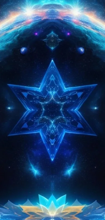 Vivid blue star cosmic design wallpaper with galaxy theme.