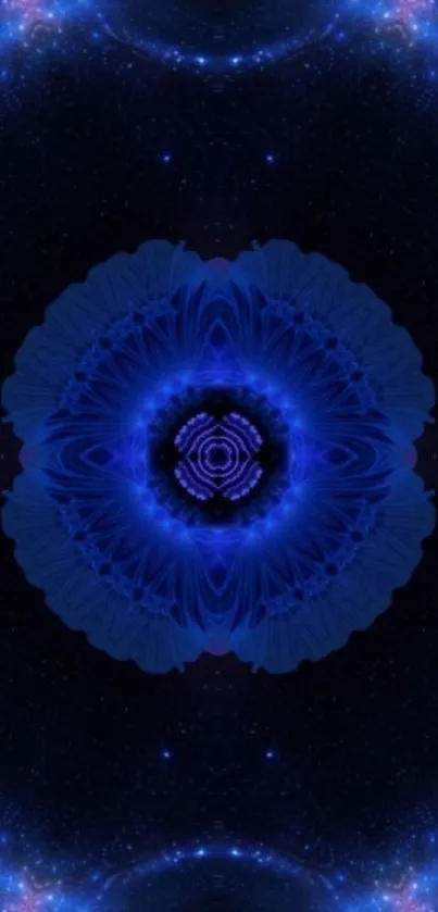 Blue kaleidoscope design with cosmic theme.