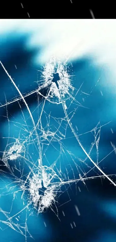 A vibrant blue cracked glass pattern wallpaper for mobile screens.