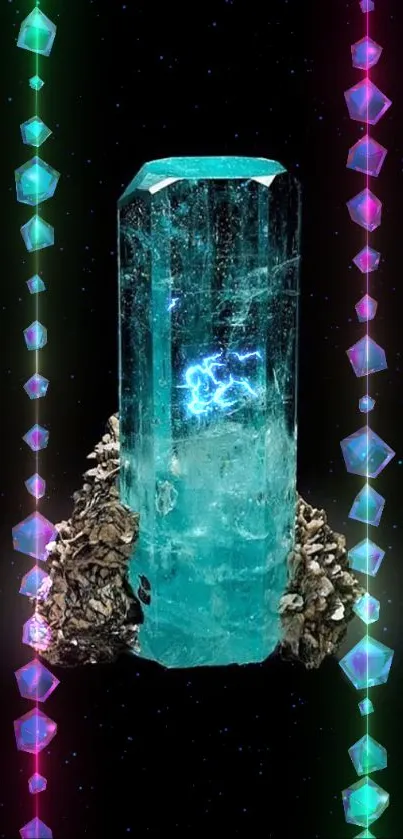 Blue crystal mineral on black background wallpaper.