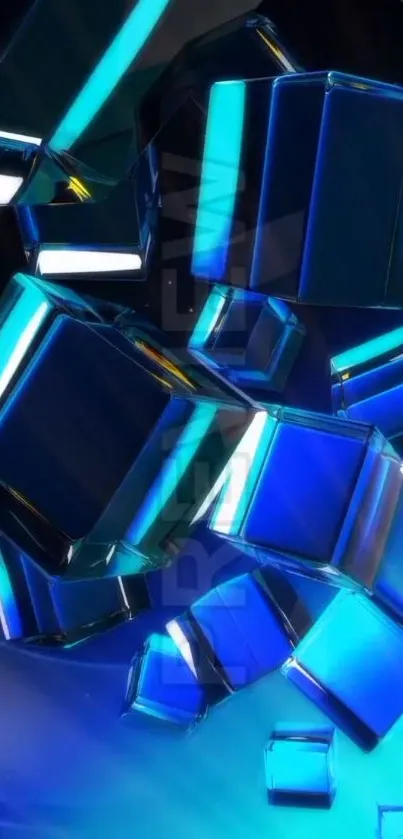 Futuristic blue cubes on a vibrant background, perfect for phone wallpaper.