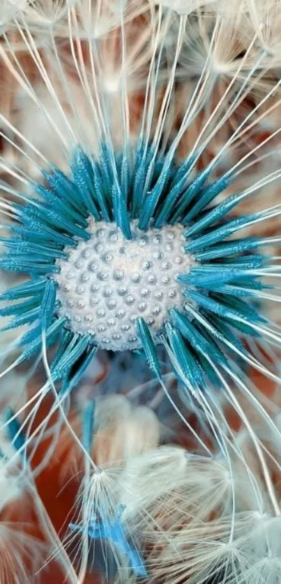 Close-up of a blue dandelion with intricate details and vibrant colors.