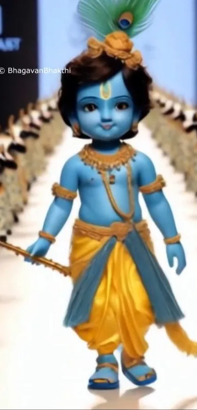 Illustration of a blue mythological deity with vibrant colors.