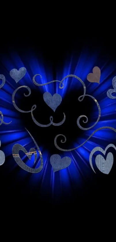 Dark blue wallpaper with denim hearts.