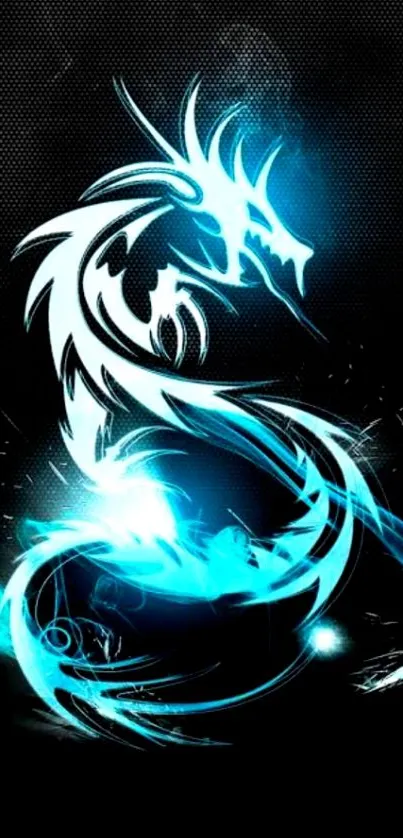 An abstract blue dragon design glowing with neon light.