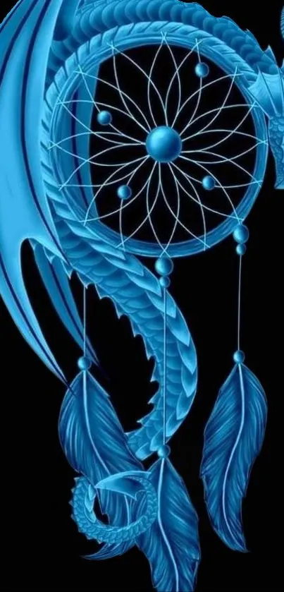 Blue dragon wrapped around dreamcatcher