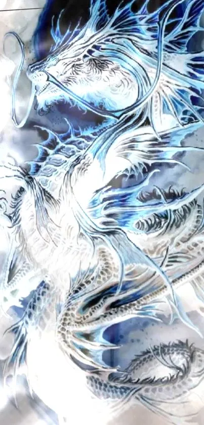 Intricate blue dragon fantasy wallpaper for mobile screen.