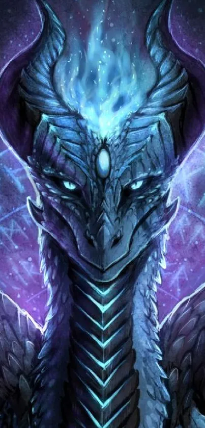 Fantasy blue dragon artwork on mobile wallpaper.