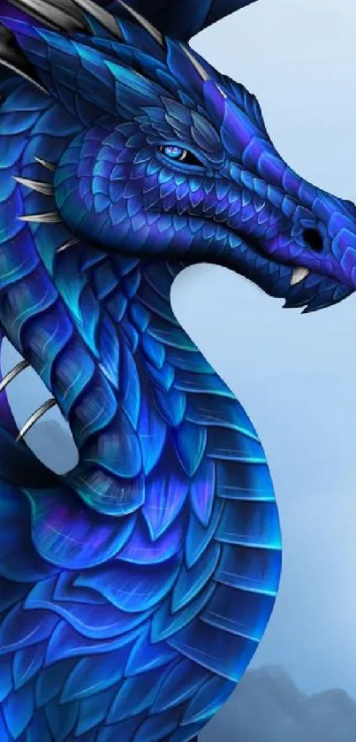 Intricate blue dragon design with vibrant scales for mobile wallpaper.