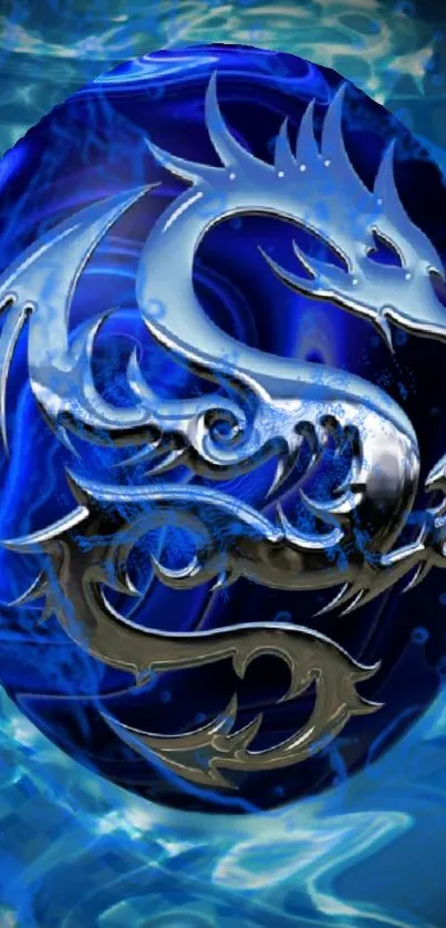 Mystical blue dragon artwork on mobile wallpaper.