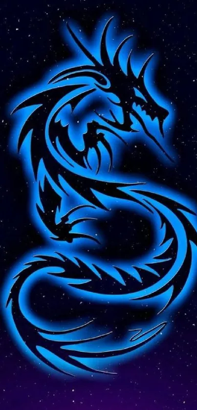 Blue dragon with starry night background on mobile wallpaper.