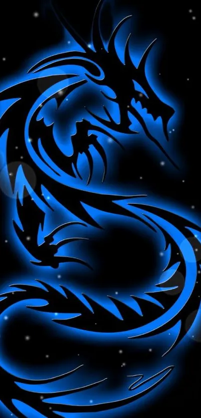 Blue dragon silhouette with black background.