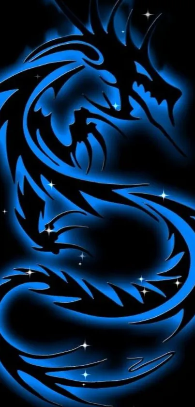 Electrifying blue dragon with black outlines on phone wallpaper.