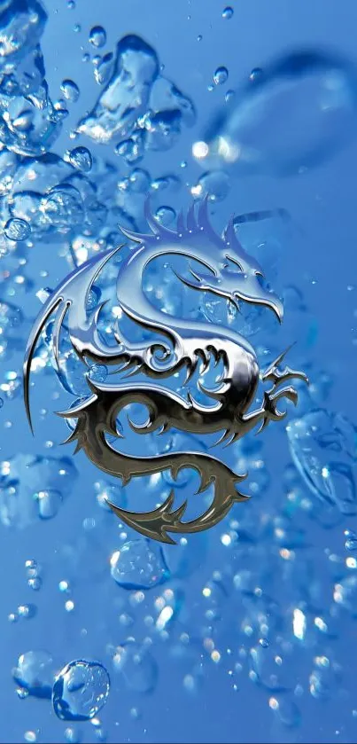 Dynamic blue mobile wallpaper with a water-dragon design.