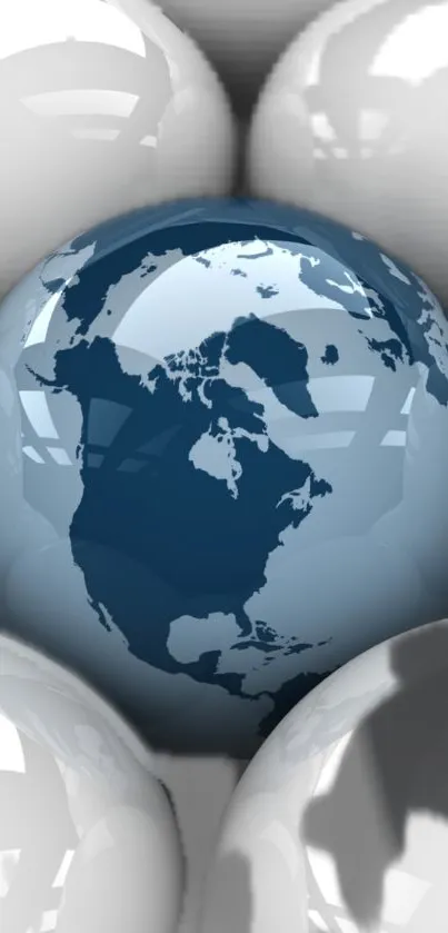 Reflective blue Earth globe with white spheres wallpaper.