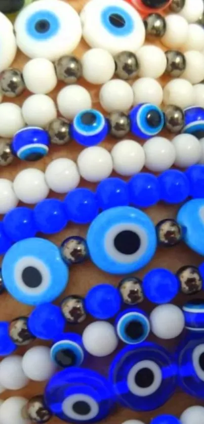 Blue evil eye bead bracelets with vibrant design.