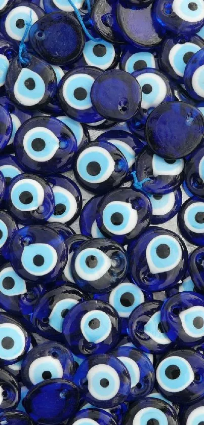 Mobile wallpaper with blue evil eye charm pattern for protection and style.