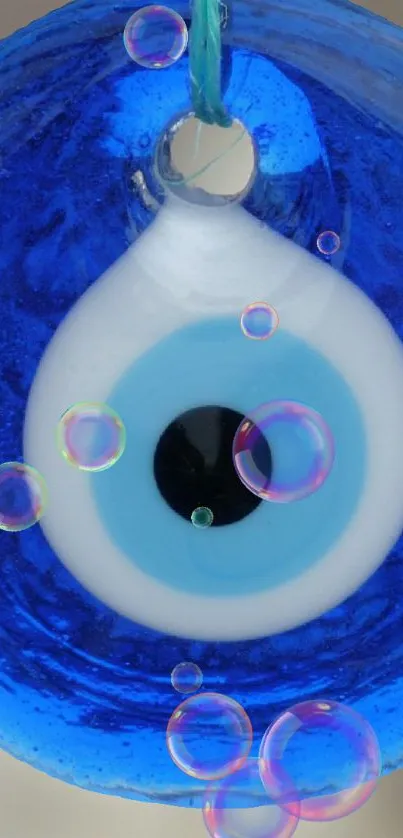 Blue eye charm with colorful bubbles wallpaper.