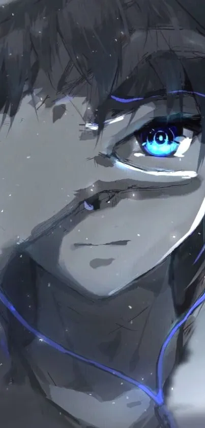 Anime character with striking blue eyes in a captivating digital artwork