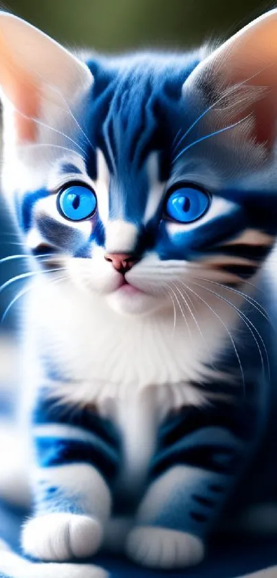 Cute blue-eyed kitten with striking blue fur features.