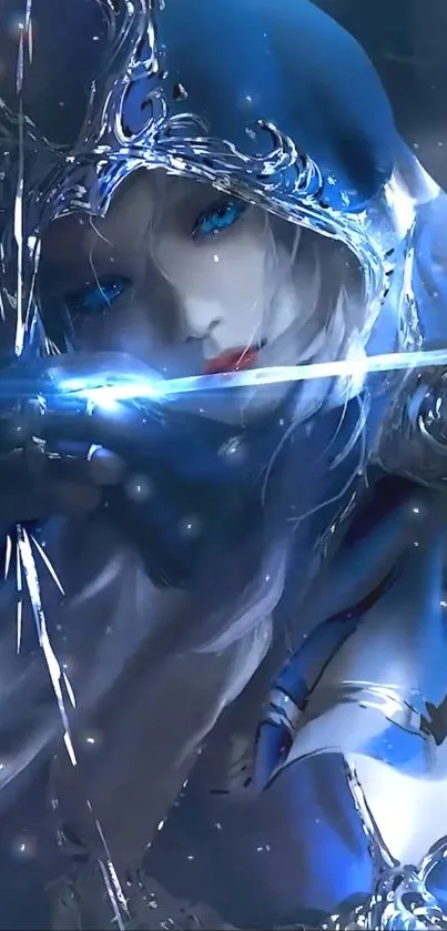 Fantasy warrior with blue eyes and mystical aura in digital artwork.