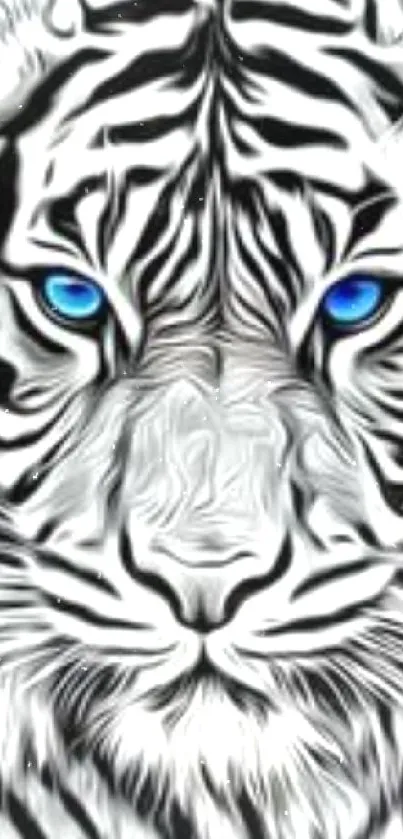 White tiger with blue eyes art wallpaper.