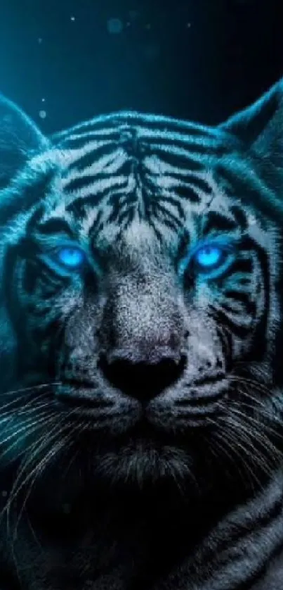 Blue-eyed tiger in dark hues mobile wallpaper