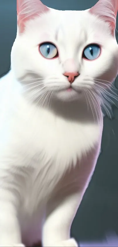 White cat with blue eyes mobile wallpaper.