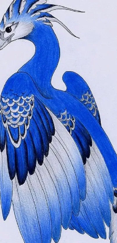 Fantasy bird with blue feathers and elegant design.