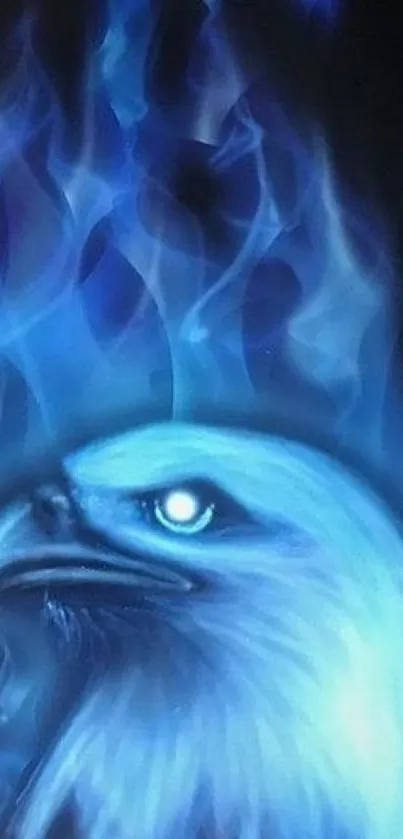 Eagle in blue flames wallpaper for mobile screen.