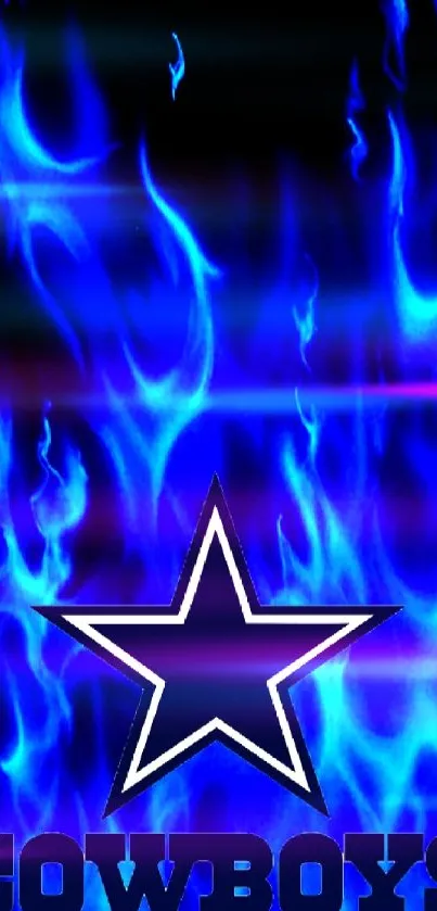 Dynamic blue flames and star logo mobile wallpaper.