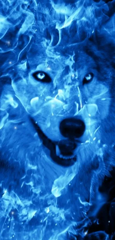 Blue flaming wolf artwork for mobile wallpaper.