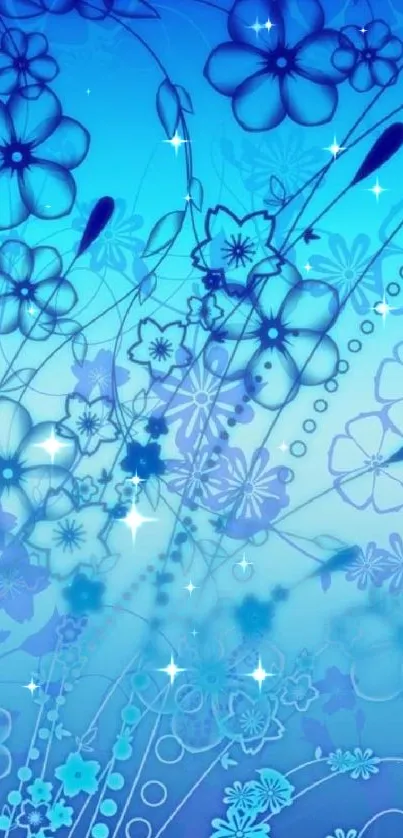 Elegant blue floral art wallpaper with gradient design.