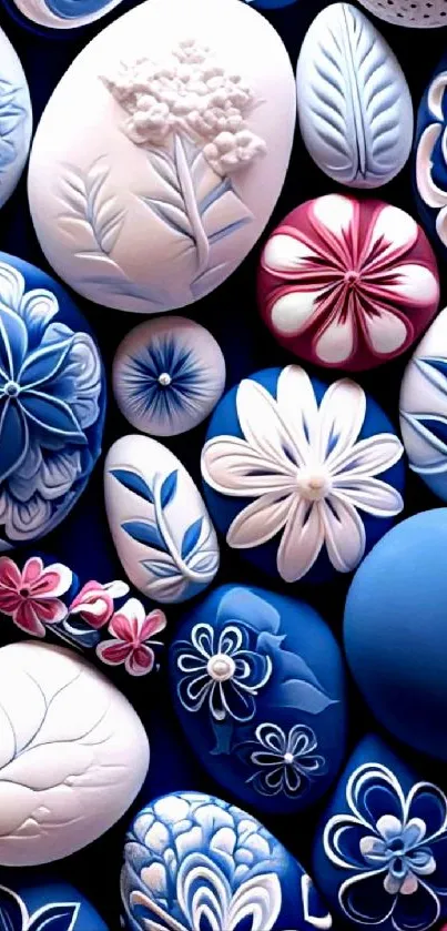 Intricate blue floral art wallpaper design for mobile devices.