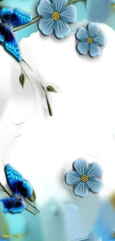 Elegant blue floral and butterfly mobile wallpaper.