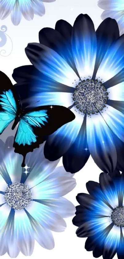 Blue flowers and butterfly mobile wallpaper.