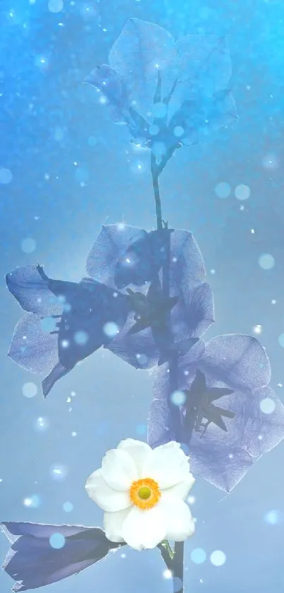 Blue floral wallpaper with delicate flowers and vibrant background.