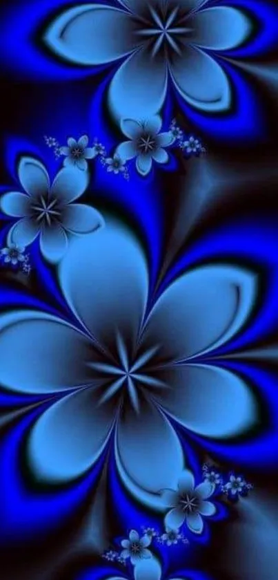 Abstract blue floral wallpaper with vibrant petals.