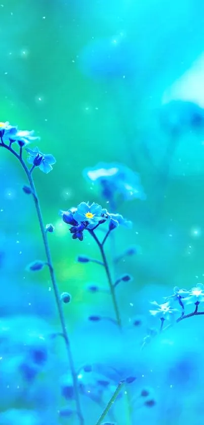 Serene blue-flowered mobile wallpaper with lush natural background.