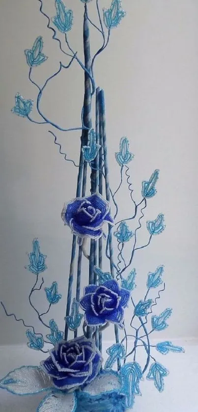 Blue floral wire art with roses on a mobile wallpaper