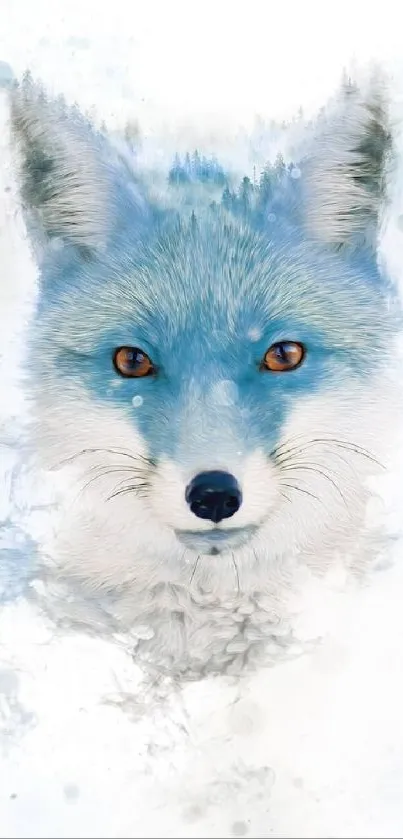 Artistic blue fox watercolor wallpaper for mobile.