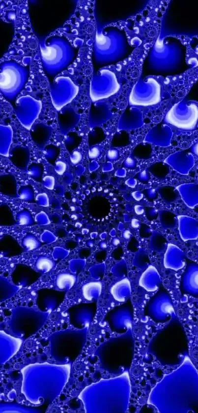 Intricate blue fractal spiral design wallpaper.