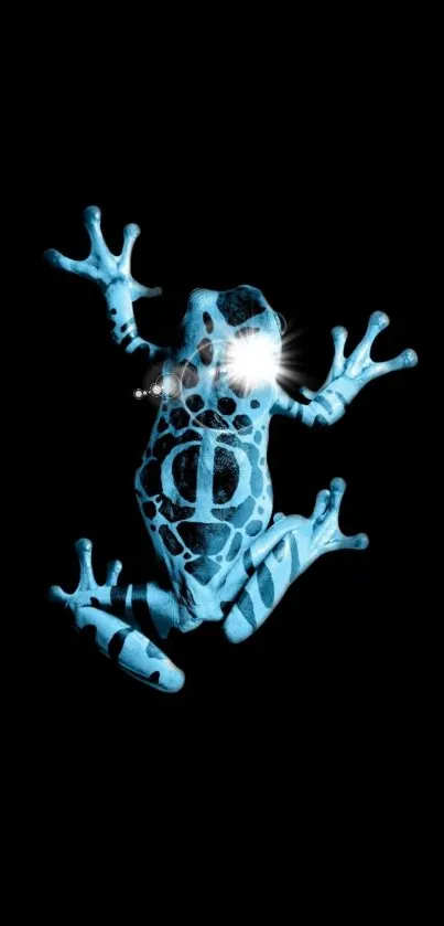 Blue glowing frog with black background mobile wallpaper.