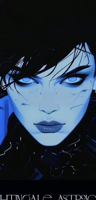 Futuristic blue portrait art with striking digital character design.