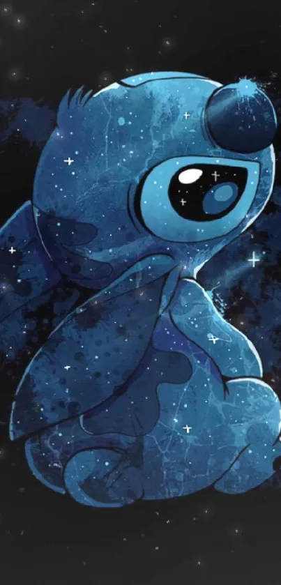 Blue galaxy-themed cartoon character on a starry background wallpaper.