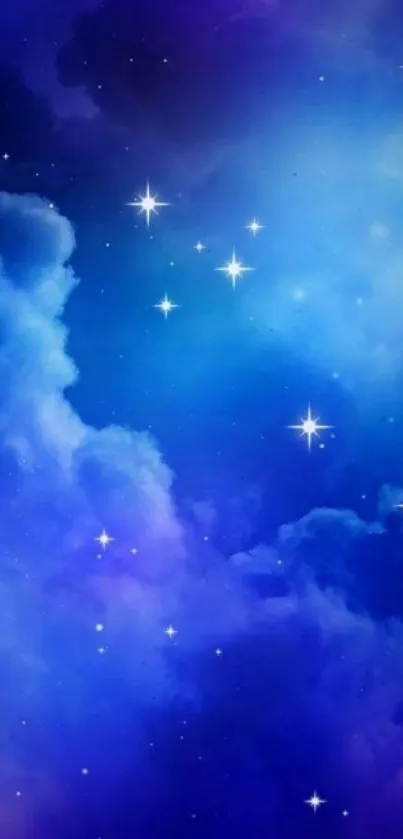 Blue galaxy wallpaper with stars and clouds.