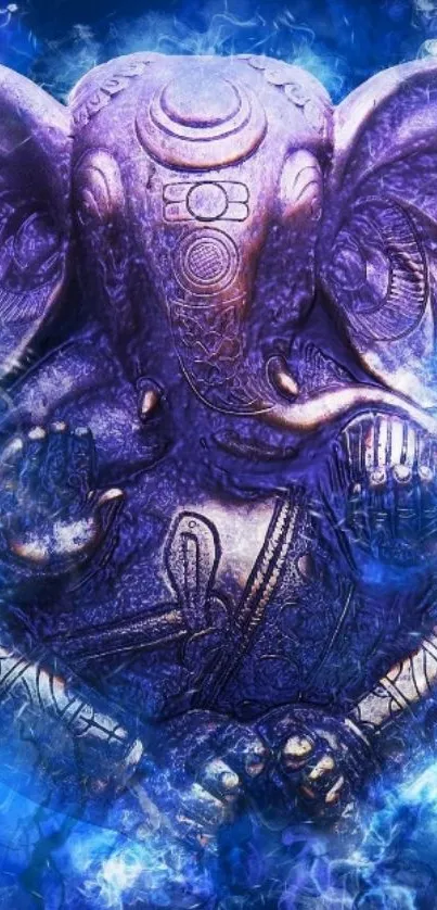 Blue and purple abstract Ganesh artwork for mobile wallpaper.