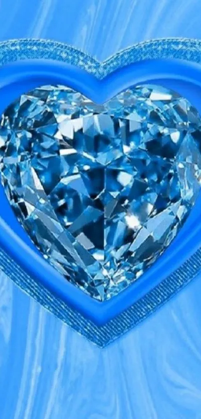 Blue heart-shaped gem on blue background wallpaper.