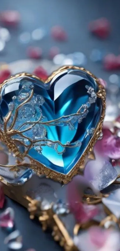 Elegant blue gem heart with intricate gold detailing