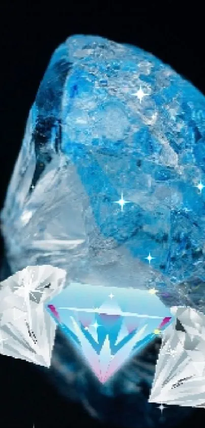 Luminous blue gemstone on dark background, perfect for elegant mobile wallpaper.
